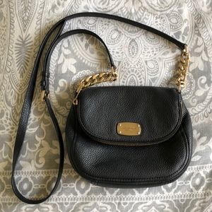 Michael Kors black and gold leather crossbody